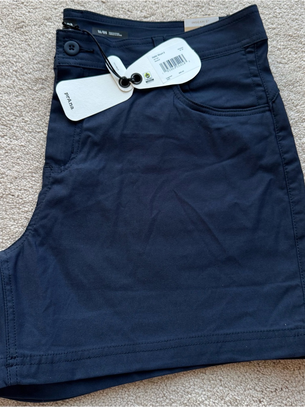 ⁠NWT prAna Halle Short II 16 Navy Blue 5" Inseam ReZion Hiking Outdoor Stretch⁠
